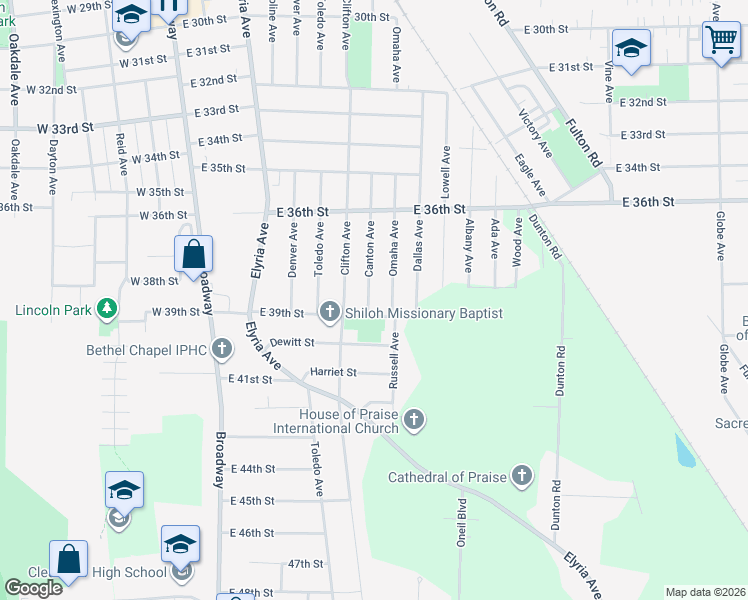 map of restaurants, bars, coffee shops, grocery stores, and more near 3826 Canton Avenue in Lorain