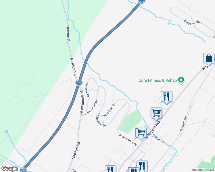 map of restaurants, bars, coffee shops, grocery stores, and more near 12 Overbrook Cir in Scranton