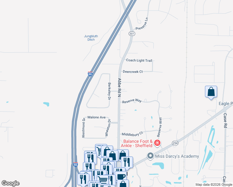 map of restaurants, bars, coffee shops, grocery stores, and more near 4210 Ohio 301 in Sheffield Lake