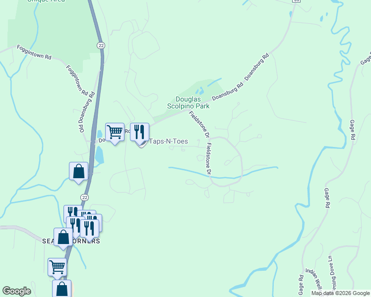 map of restaurants, bars, coffee shops, grocery stores, and more near 801 Ashford Circle in Brewster