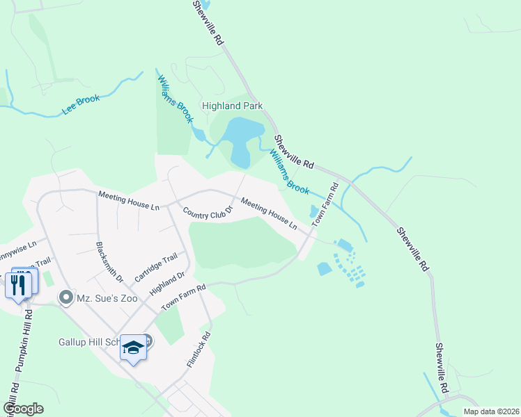 map of restaurants, bars, coffee shops, grocery stores, and more near 150 Meeting House Lane in Ledyard