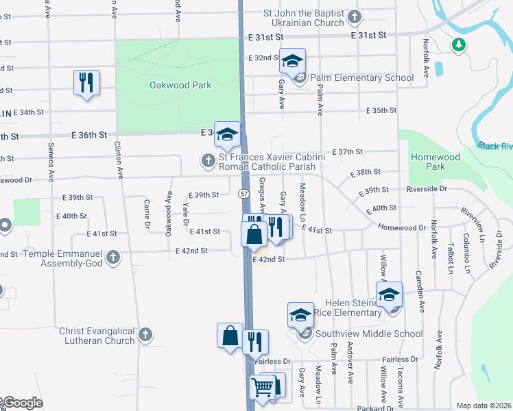 map of restaurants, bars, coffee shops, grocery stores, and more near 3966 Gregus Avenue in Lorain