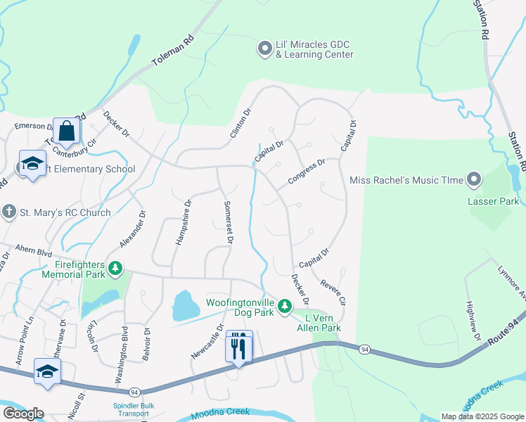 map of restaurants, bars, coffee shops, grocery stores, and more near 7 Patriot Lane in Washingtonville