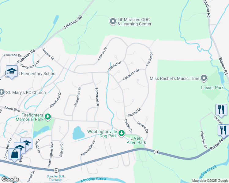 map of restaurants, bars, coffee shops, grocery stores, and more near 7 Patriot Lane in Washingtonville