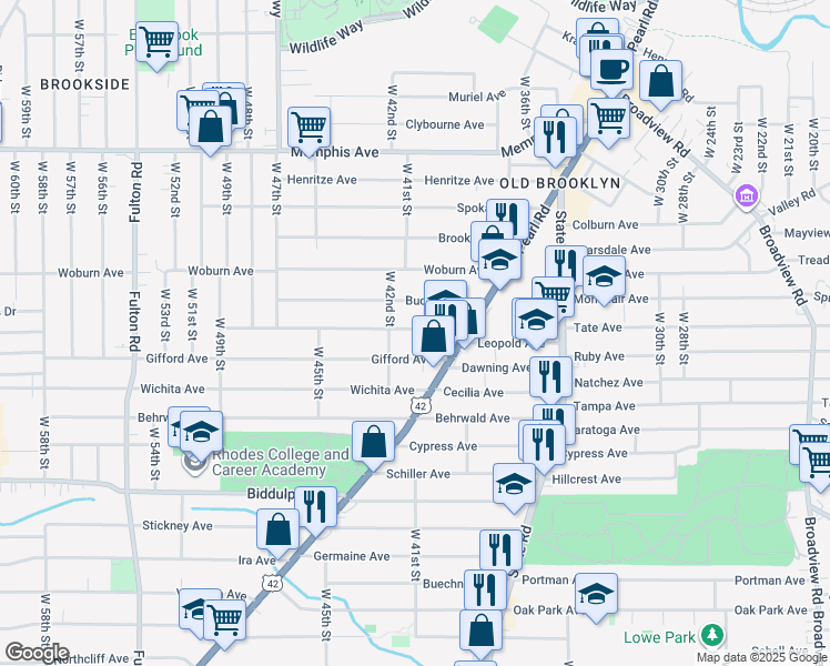 map of restaurants, bars, coffee shops, grocery stores, and more near 4027 Ardmore Avenue in Cleveland