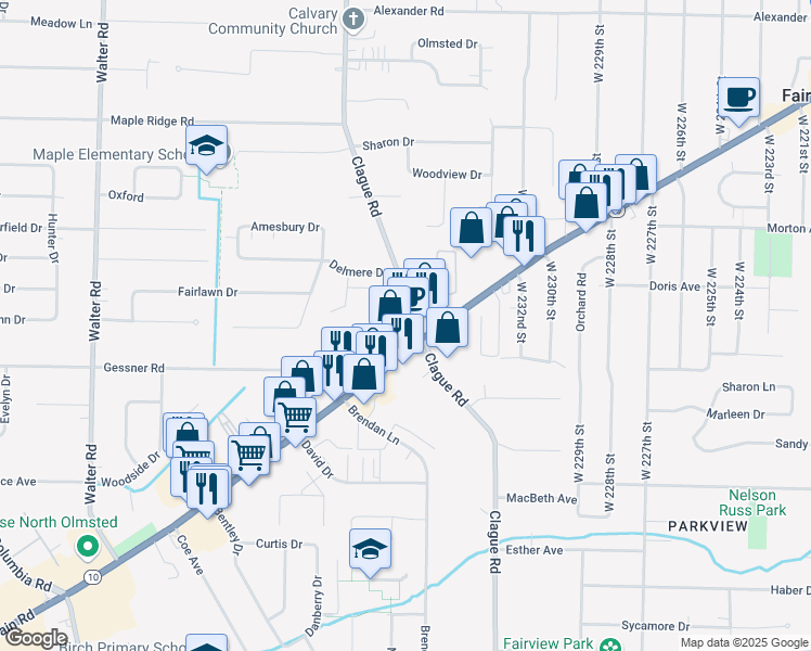 map of restaurants, bars, coffee shops, grocery stores, and more near 23420 Lorain Road in North Olmsted