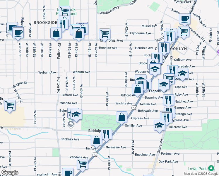 map of restaurants, bars, coffee shops, grocery stores, and more near 4415 Ardmore Avenue in Cleveland