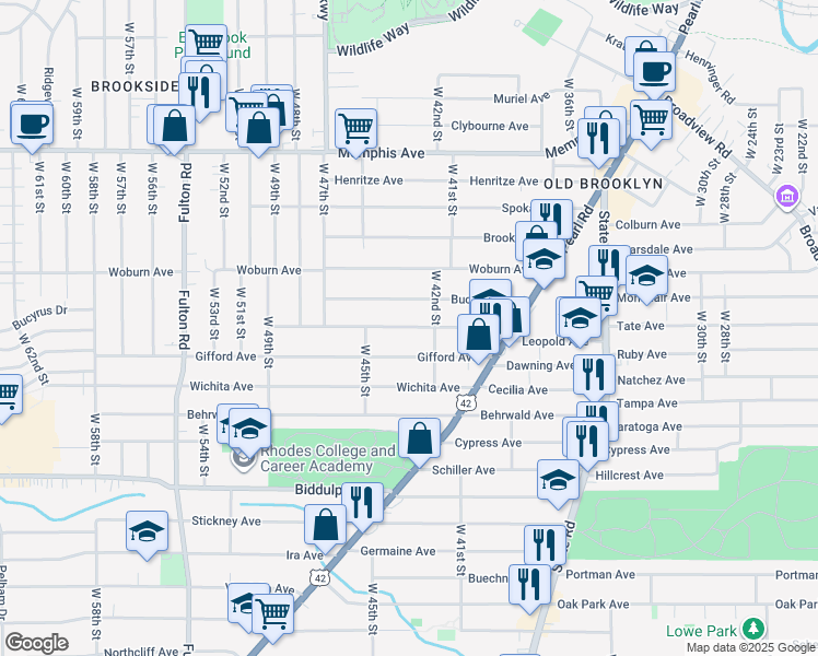 map of restaurants, bars, coffee shops, grocery stores, and more near 4209 Ardmore Avenue in Cleveland