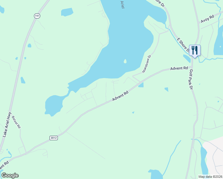 map of restaurants, bars, coffee shops, grocery stores, and more near 1191 Advent Rd in Wayne