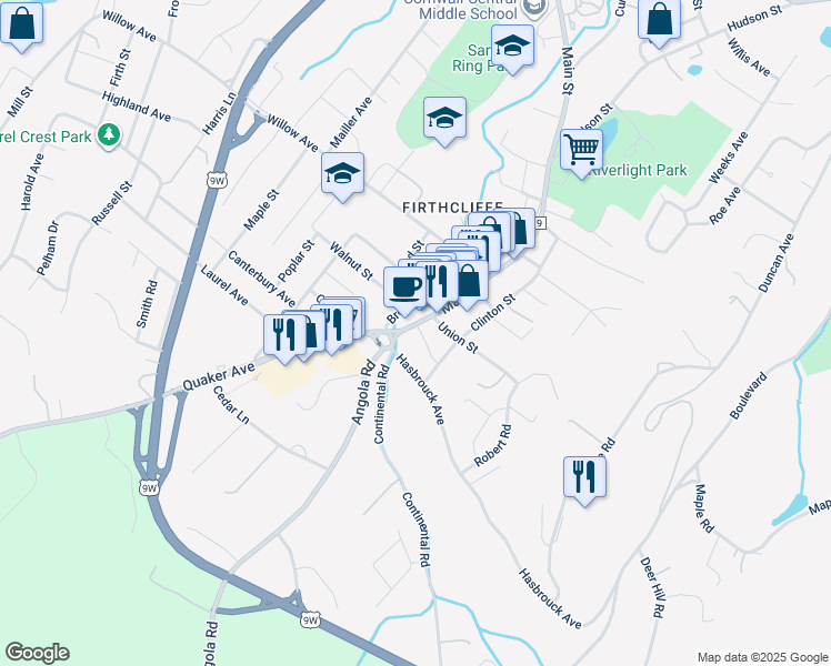 map of restaurants, bars, coffee shops, grocery stores, and more near in Cornwall