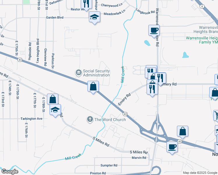 map of restaurants, bars, coffee shops, grocery stores, and more near 1230 Hall Way in Cleveland