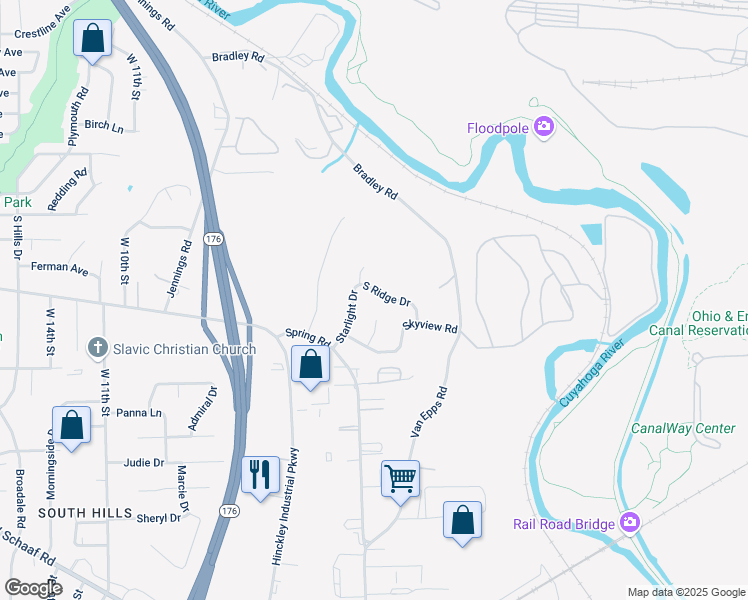 map of restaurants, bars, coffee shops, grocery stores, and more near in Cuyahoga County