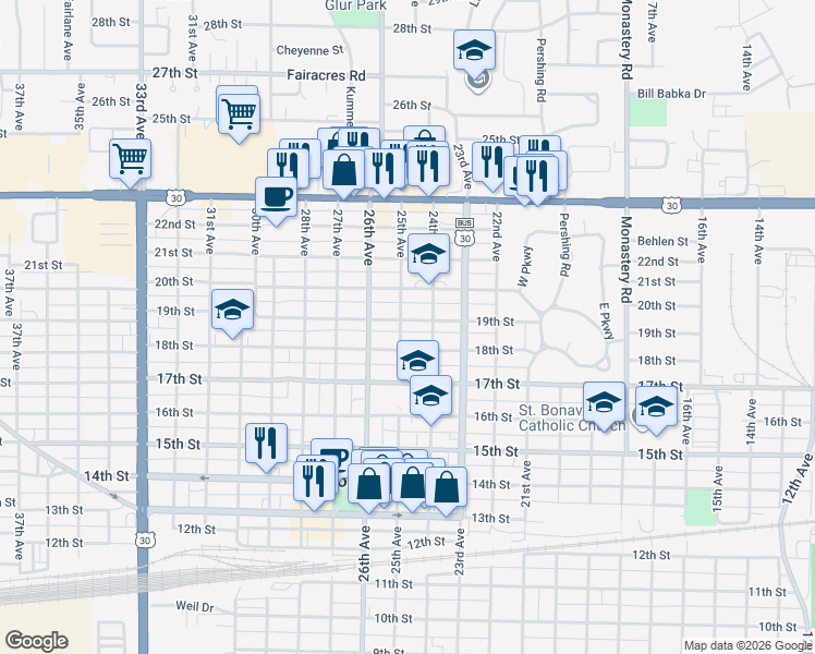 map of restaurants, bars, coffee shops, grocery stores, and more near 2400-2498 18th St in Columbus