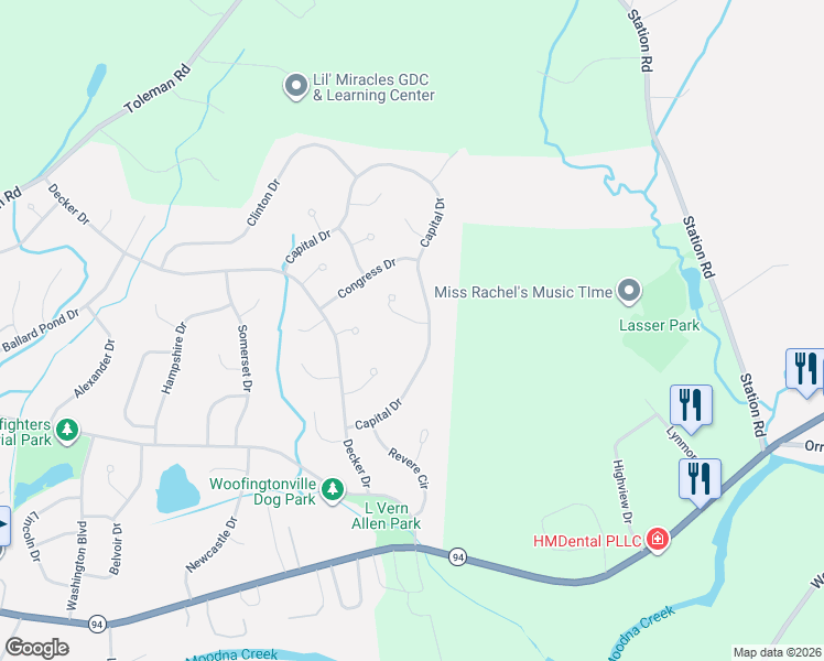 map of restaurants, bars, coffee shops, grocery stores, and more near 27 Capital Drive in Washingtonville