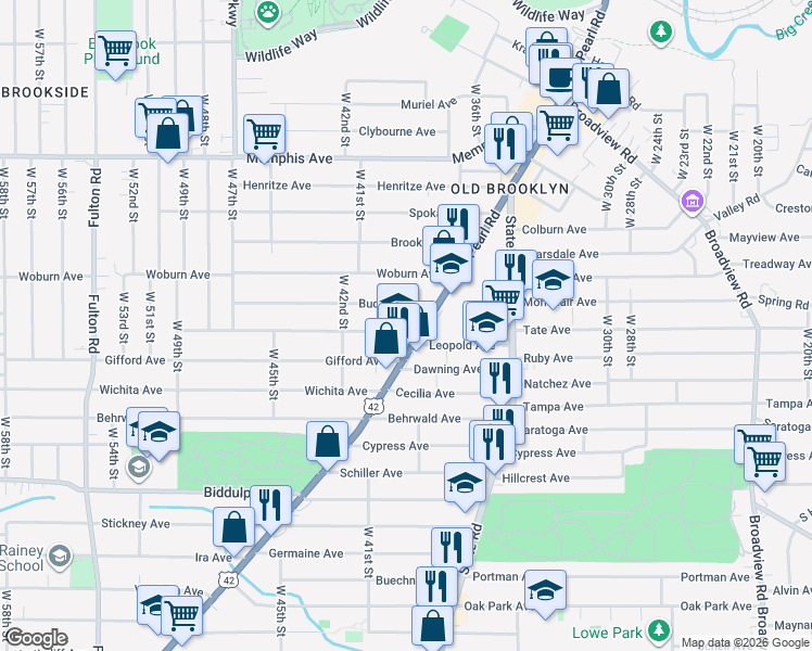 map of restaurants, bars, coffee shops, grocery stores, and more near 4464 Ohio 3 in Cleveland
