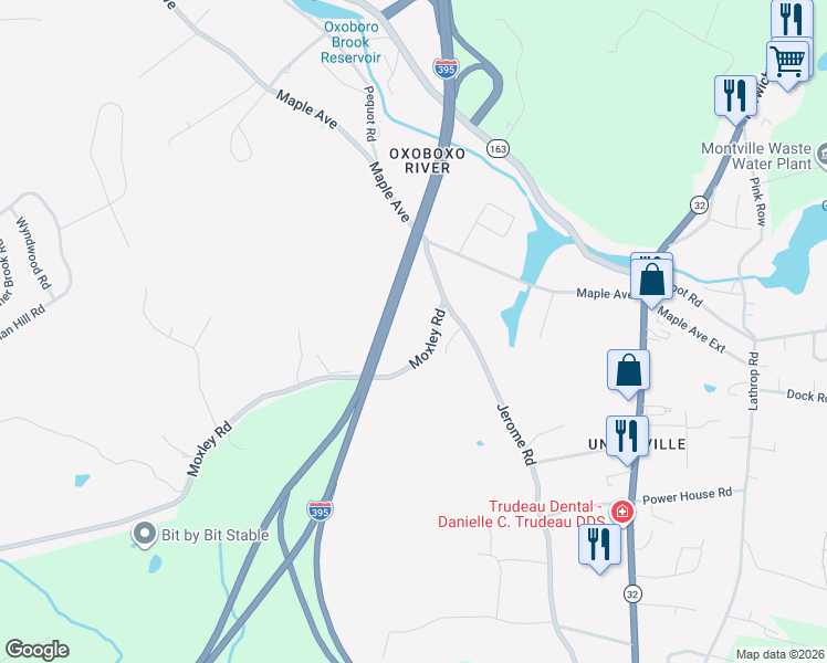 map of restaurants, bars, coffee shops, grocery stores, and more near 23 Moxley Road in Montville