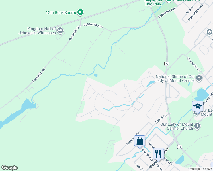 map of restaurants, bars, coffee shops, grocery stores, and more near 7 Woodrose Court in Middletown