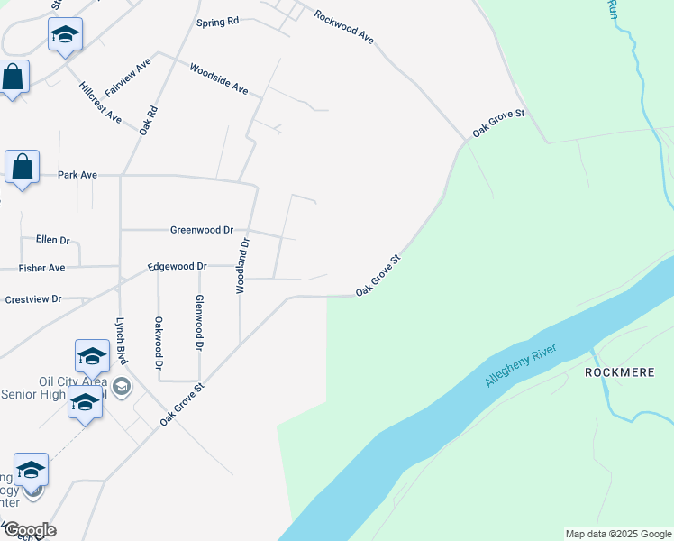map of restaurants, bars, coffee shops, grocery stores, and more near in Oil City