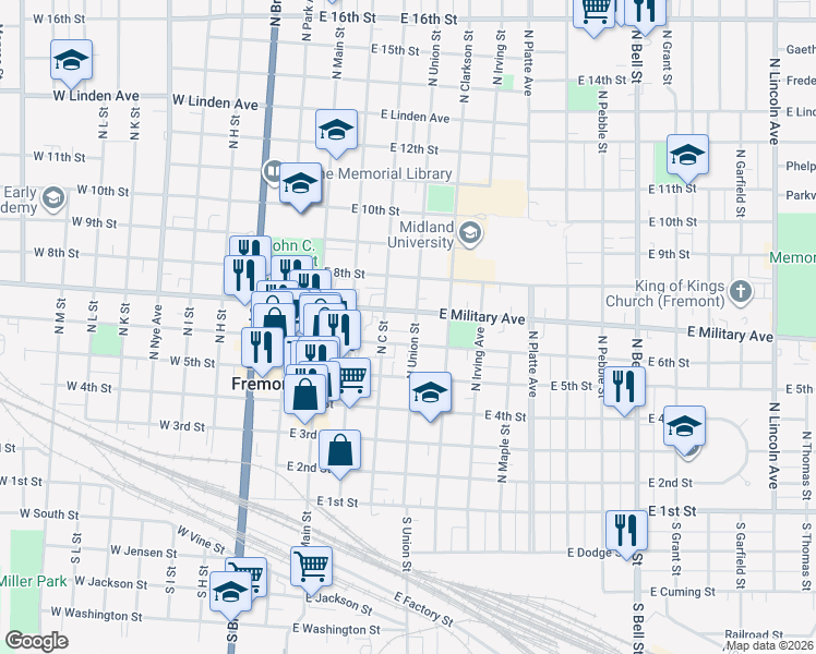 map of restaurants, bars, coffee shops, grocery stores, and more near 507 East 6th Street in Fremont
