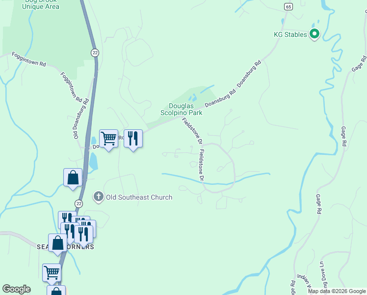 map of restaurants, bars, coffee shops, grocery stores, and more near 801 Ashford Circle in Brewster