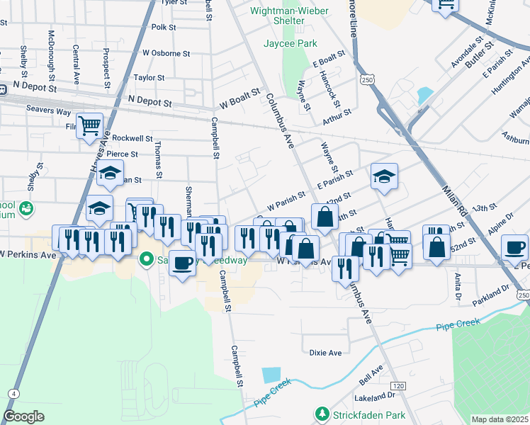 map of restaurants, bars, coffee shops, grocery stores, and more near in Sandusky