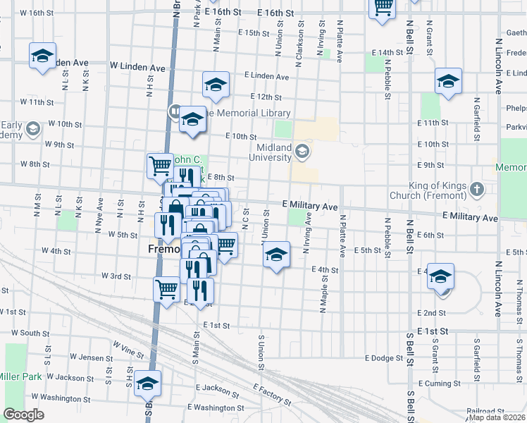 map of restaurants, bars, coffee shops, grocery stores, and more near 507 East 6th Street in Fremont