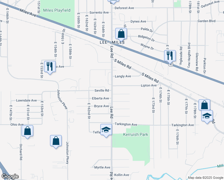 map of restaurants, bars, coffee shops, grocery stores, and more near 4545 Lee Road in Cleveland