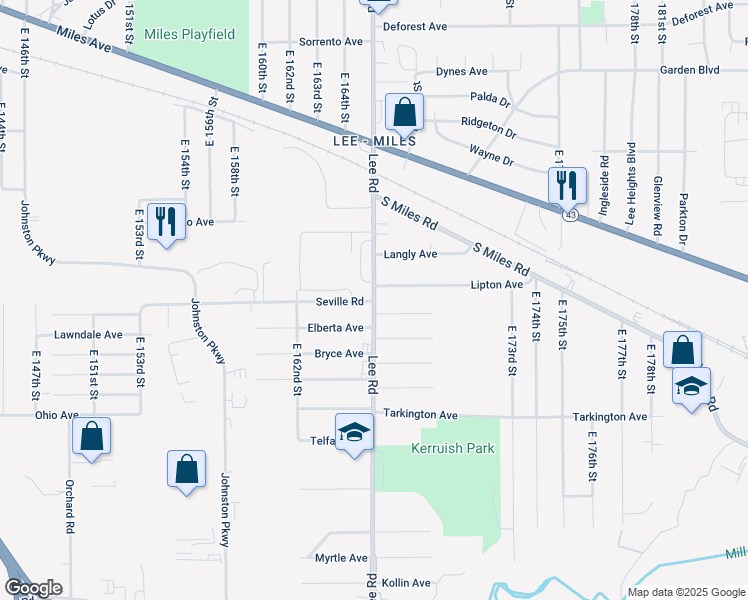 map of restaurants, bars, coffee shops, grocery stores, and more near 4545 Lee Road in Cleveland
