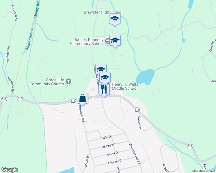 map of restaurants, bars, coffee shops, grocery stores, and more near 570 New York 312 in Brewster