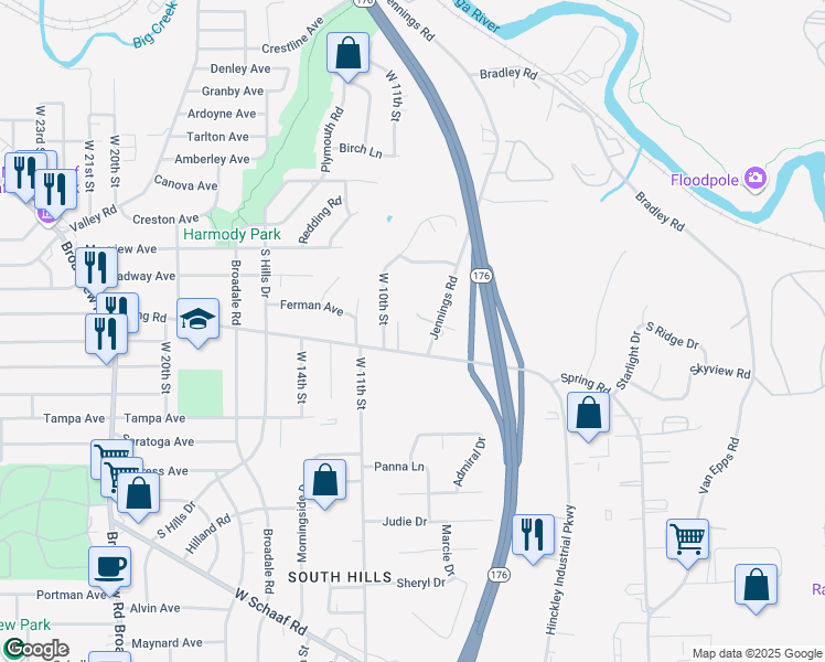 map of restaurants, bars, coffee shops, grocery stores, and more near 916 Spring Road in Cleveland