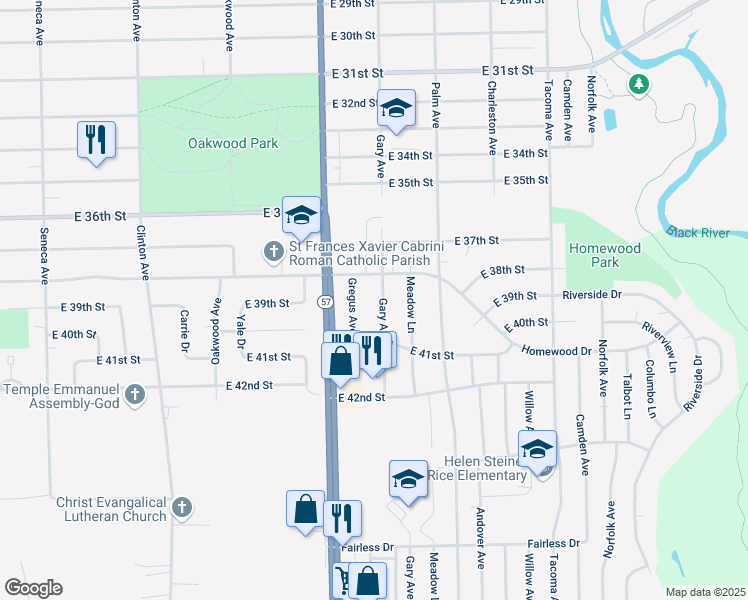 map of restaurants, bars, coffee shops, grocery stores, and more near 3982 Gary Avenue in Lorain