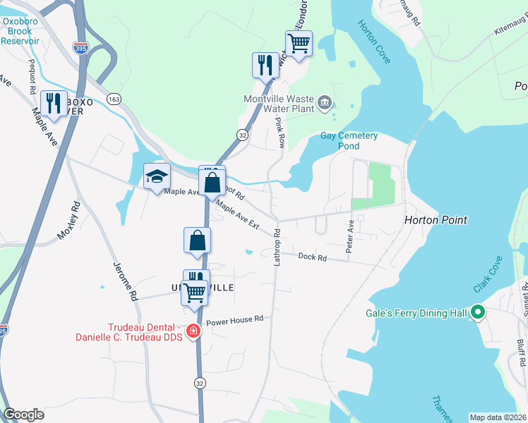 map of restaurants, bars, coffee shops, grocery stores, and more near 40 Maple Avenue Extension in Montville