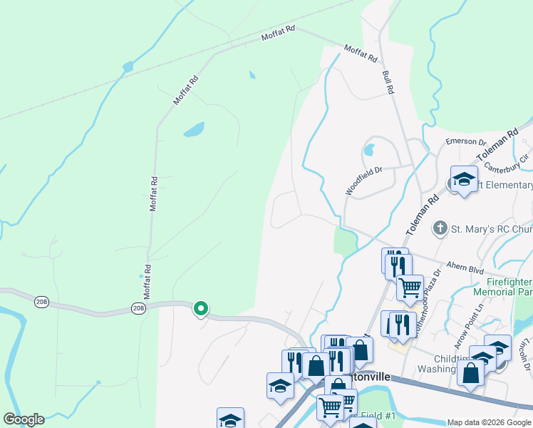 map of restaurants, bars, coffee shops, grocery stores, and more near 13 Hopkins Court in Washingtonville