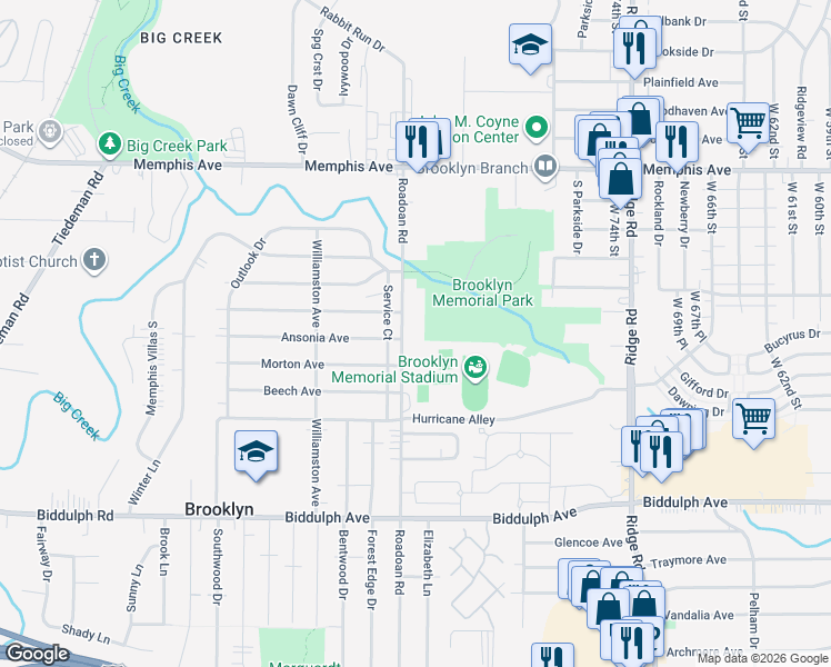 map of restaurants, bars, coffee shops, grocery stores, and more near 4481 Roadoan Road in Brooklyn