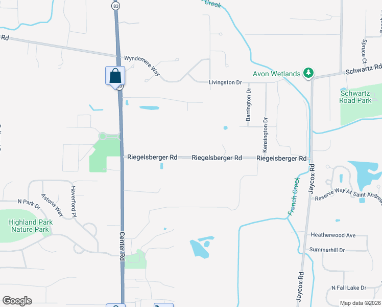 map of restaurants, bars, coffee shops, grocery stores, and more near 35610 Riegelsberger Road in Avon