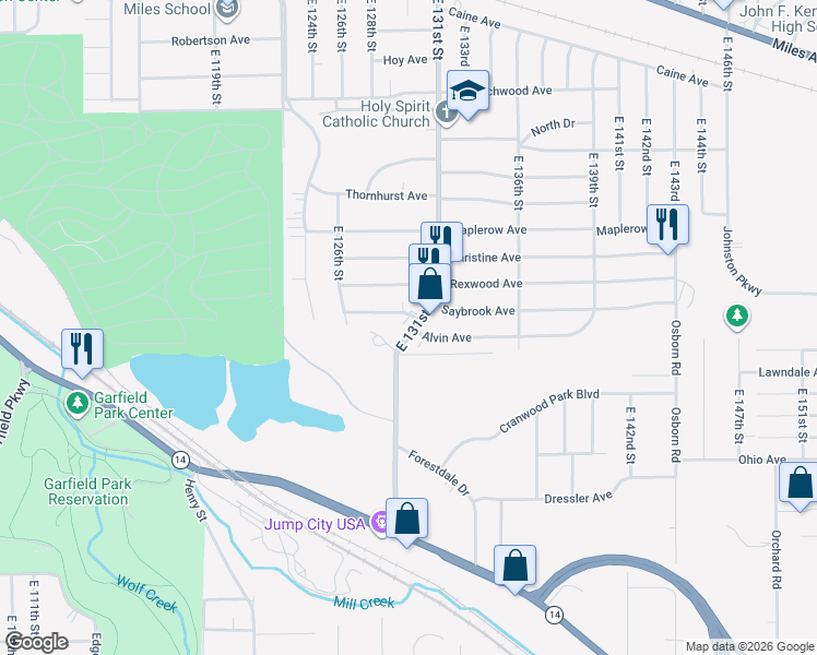 map of restaurants, bars, coffee shops, grocery stores, and more near 12913 Melgrove Avenue in Garfield Heights
