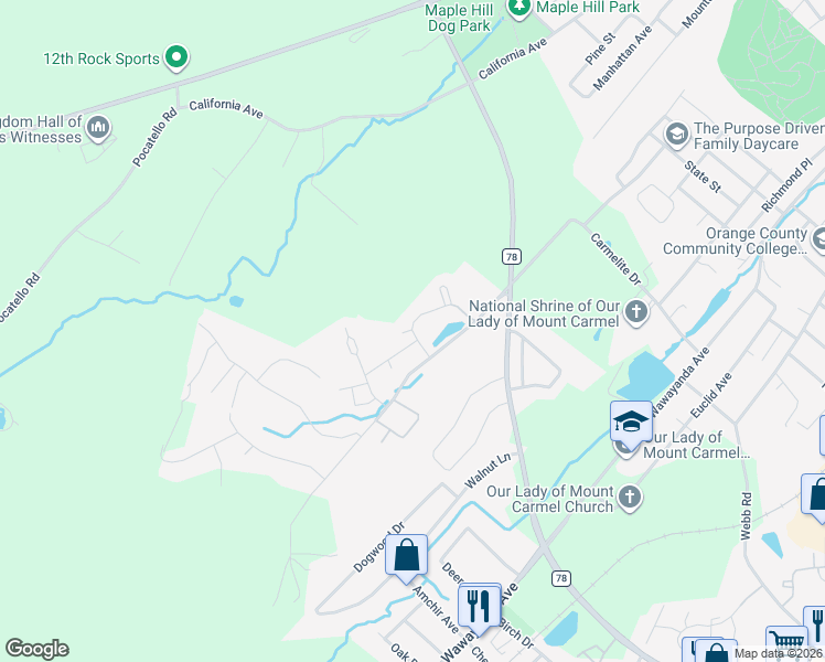map of restaurants, bars, coffee shops, grocery stores, and more near 189 Concord Lane in Middletown