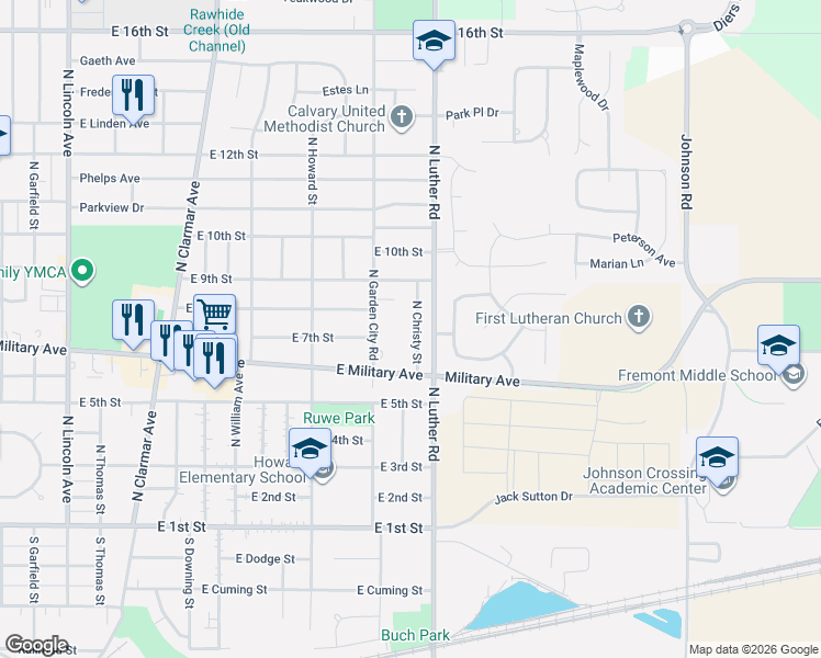map of restaurants, bars, coffee shops, grocery stores, and more near 749 North Christy Street in Fremont