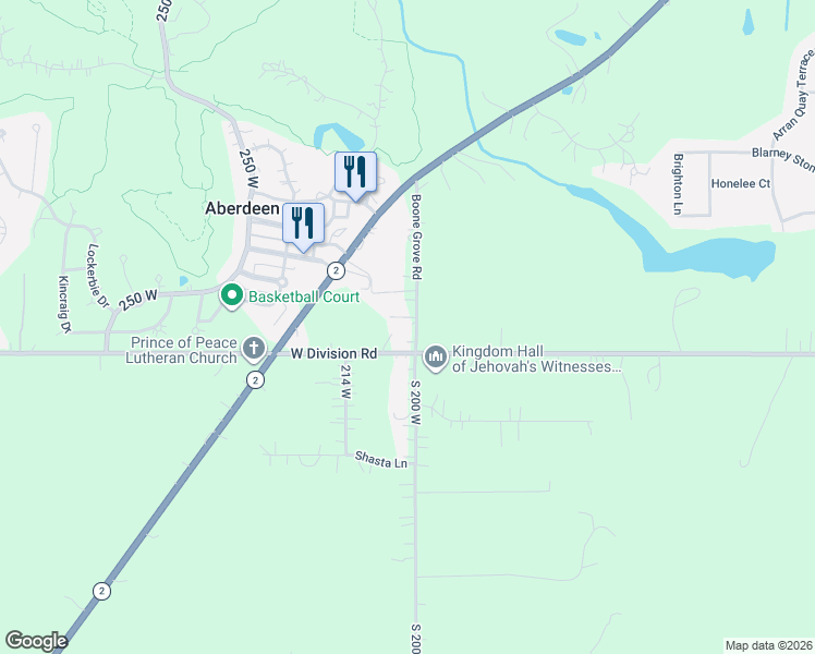 map of restaurants, bars, coffee shops, grocery stores, and more near 2300-3698 Boone Grove Rd in Valparaiso