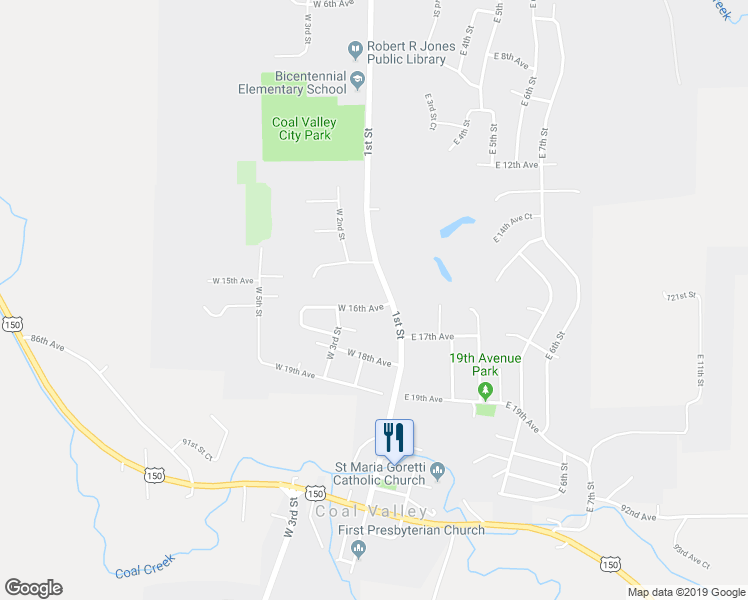 map of restaurants, bars, coffee shops, grocery stores, and more near 104 West 16th Avenue in Coal Valley