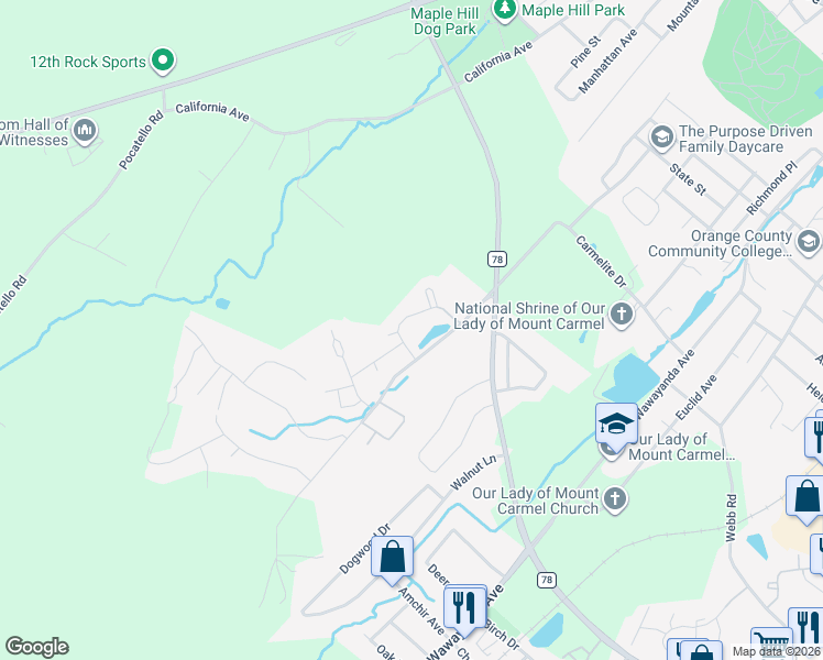 map of restaurants, bars, coffee shops, grocery stores, and more near 123 Concord Lane in Middletown