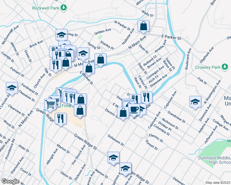 map of restaurants, bars, coffee shops, grocery stores, and more near 2005 Smith Place in Scranton