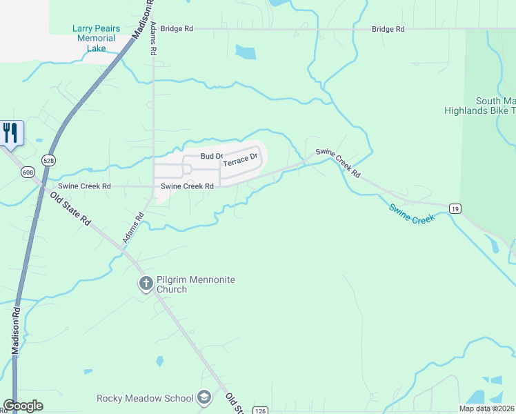 map of restaurants, bars, coffee shops, grocery stores, and more near 16721 Swine Creek Road in Middlefield