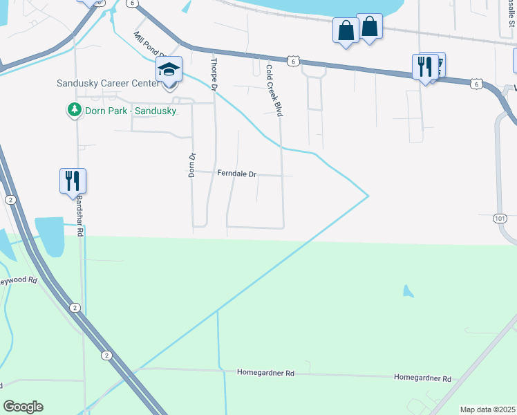 map of restaurants, bars, coffee shops, grocery stores, and more near 814 Old Mill Place in Sandusky