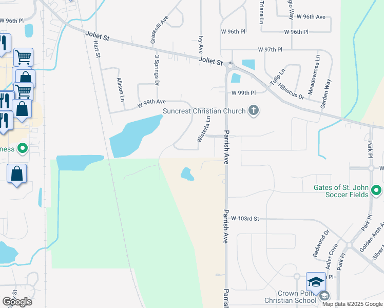 map of restaurants, bars, coffee shops, grocery stores, and more near 10032 Wisteria Ln in St John