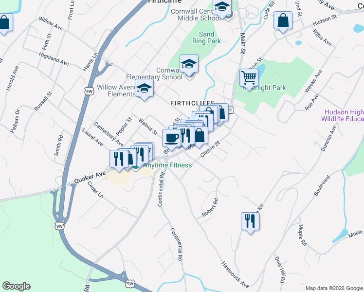 map of restaurants, bars, coffee shops, grocery stores, and more near 8 Bridge Street in Cornwall