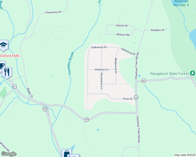 map of restaurants, bars, coffee shops, grocery stores, and more near 12 Sycamore Lane in Oxford