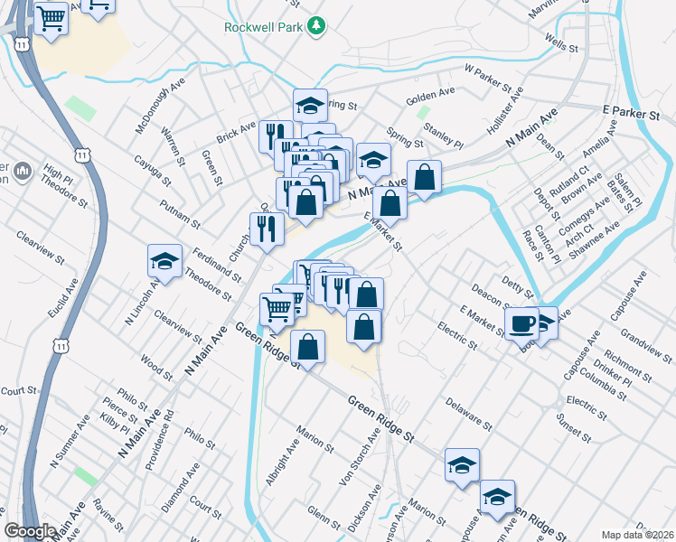 map of restaurants, bars, coffee shops, grocery stores, and more near 1745 Nay Aug Ave in Scranton