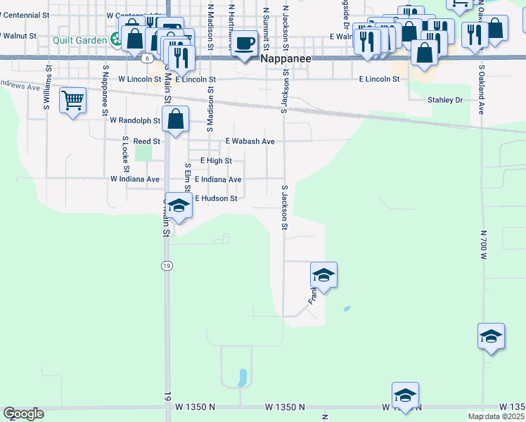 map of restaurants, bars, coffee shops, grocery stores, and more near 555 Short Street in Nappanee