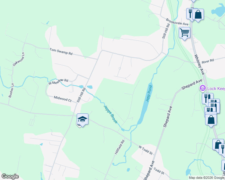 map of restaurants, bars, coffee shops, grocery stores, and more near 150 Chatterton Way in Hamden
